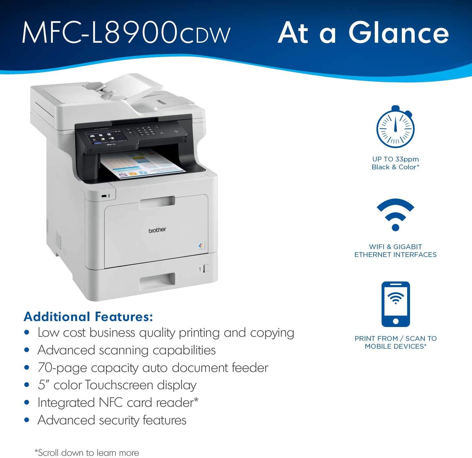 Brother MFC-L8900CDW Business Color Laser All-in-One Printer,  Dash Replenishment Ready - Image 3